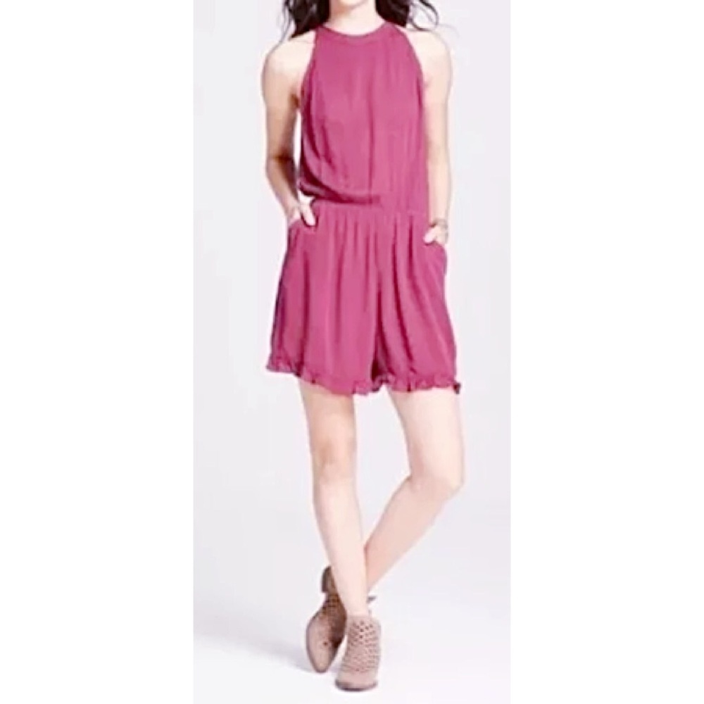 MOSSIMO Sz XL Burgundy Romper w/Choker Neckline